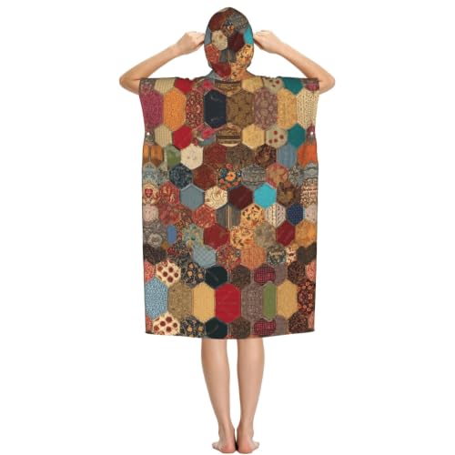 Poncho à capuche en microfibre style africain patchwork pour surf et plage