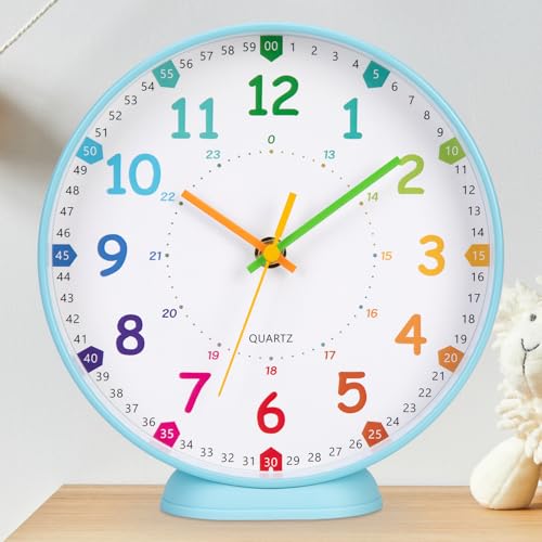 VIVILINEN Horloge Murale Apprentissage pour Enfants Pendule Murale Silencieuse Horloge de Bureau Facile à Lire pour Salon, École, Chambre d'enfant
