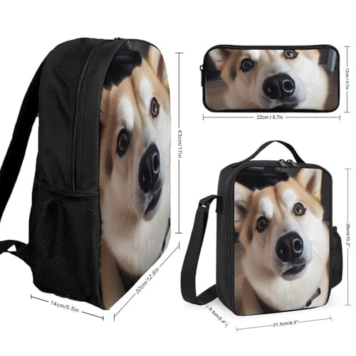 3 Piece Backpack for Women Men Lightweight Causal Daypack Shoulder Bag Set with Insulated Lunch Bag And Pencil Case Organizers Animal Dog Photo2