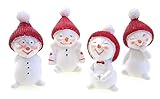 4 x Figurine Bonhomme de neige en kit je Petit 5 cm, la pierre Poly Blanc Rouge, Bonnet humoristique Figurine Couronne Décoration Hiver Décoration de Noël Neige Hommes
