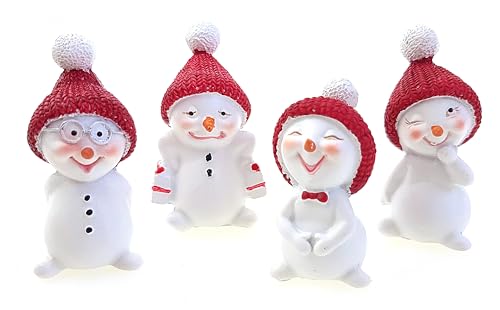 TEMPELWELT 4X Deko Figur Schneemann Im Set Je 5 cm Klein, Polystein...