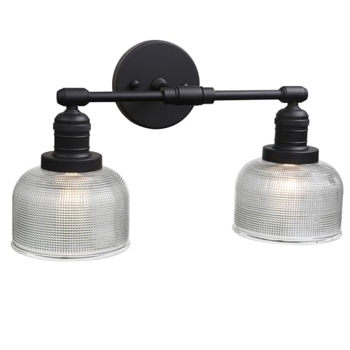 Image of Pathson Vintage Double Heads Wall Sconces Decor for Bathroom Mirror, Glass 2-Light Bathroom Wall Vanity Lights, Hardwired Wall Sconce Lamp for Living Room Bedroom Farmhouse Lighting