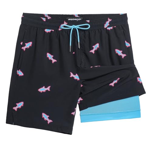 Image of maamgic Mens Swim Trunks with Compression Liner 7 Inch Inseam Mens Bathing Suit Quick Dry Swimming Trunks Swimsuit