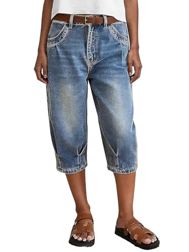 Flamingals Straight Leg Mid Rise Capri Jeans for Women Wash