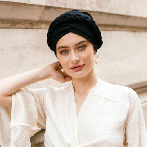 Image of DRESHOW Turban Pre-Tied Twisted Hat Thread African Head Wraps for Black Women Chemo Cancer Cap Braid Hair Cover