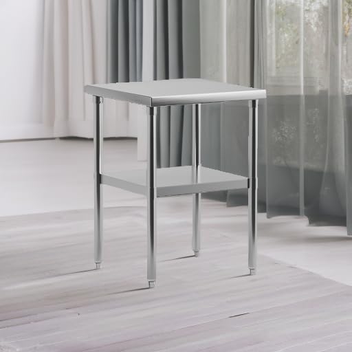 Stainless Steel Work Table 24" x 24" with Undershelf, [NSF Certified][Heavy Duty] Commercial Kitchen Prep Table for Home, Restaurant, Hotel, Silver