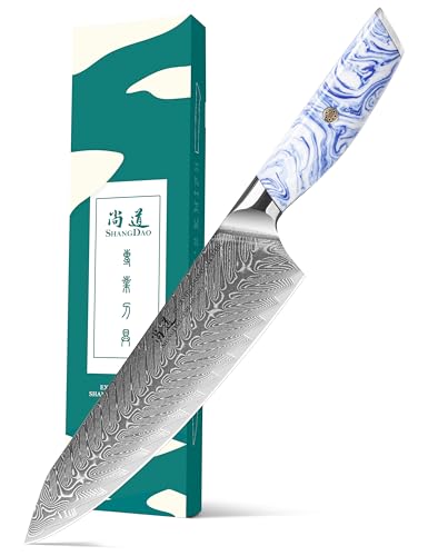 SHANGDAO Cuchillo de chef de damasco, cuchillos de chef japoneses de 8 pulgadas, cuchillo de cocina de mango de resina, cuchillos afilados cuchillos de cocina, cuchillos de chef que