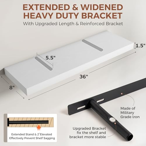 Image of Dreamland White Floating Shelves 36 Inch Long,8 Inch Deep Floating Shelves,36 inch W x 8 inch D Wall Shelves for Bedroom,Living Room,Kitchen,Bathroom,Set of 2