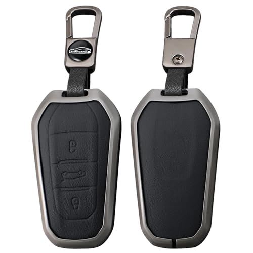 Coque de clé en cuir noir pour Citroën DS3 et Peugeot 308 avec protection 3 boutons