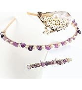 FZBHRO Amethyst Headband Hair Accessories Raw Crystal Quartz Hair Tiara Purple Spiritual Crystal ...