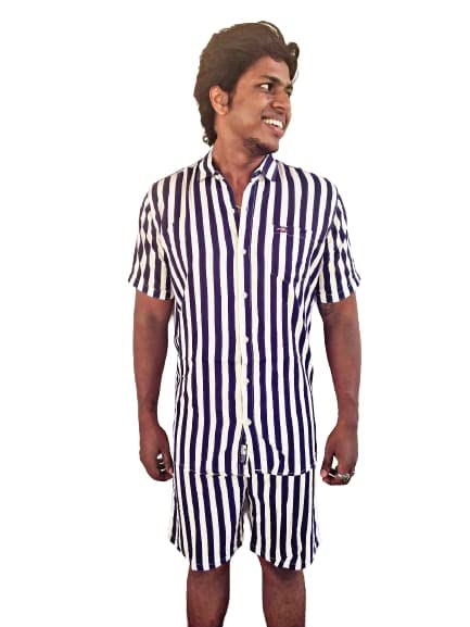 Street Studio Men's Short Soft Cotton Printed Casual Home and Beach Set (Black and White Color)-image-3