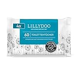 Toallitas húmedas WC LILLYDOO, 60 toallitas, toallitas libres de plástico y desechables, sin perfumes (Paquete de 4)
