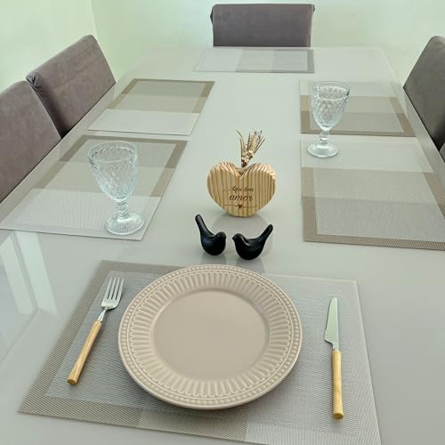 6 Peças Jogo Lugar Americano Sousplat Retangular Descanso de Prato Supla de Mesa Posta (Degradê Bege