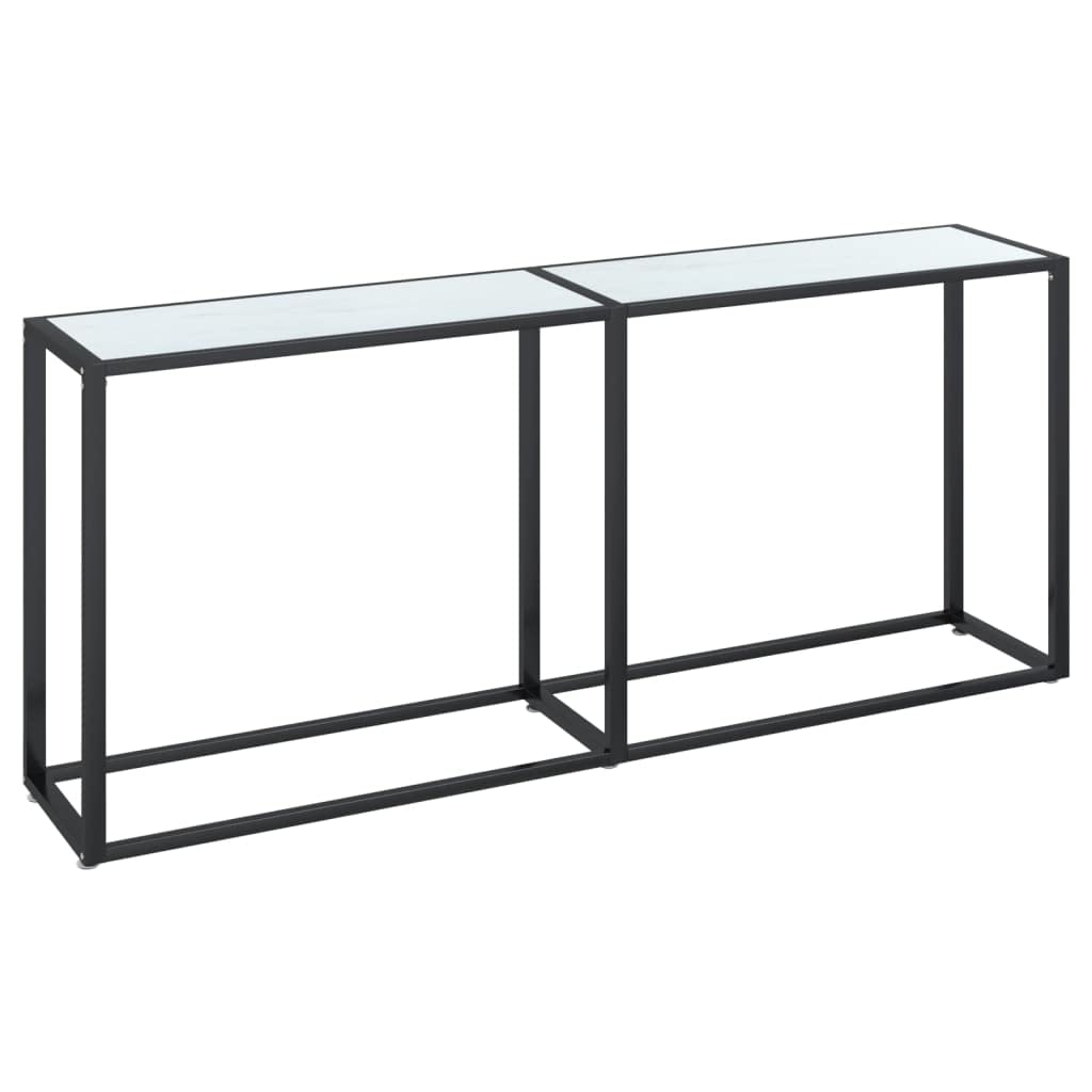 Stolik konsolowy biały o wyglądzie marmuru 180 x 35 x 75,5 cm, stolik kawowy ze szkła hartowanego do salonu, przedpokoju i wejścia, stabilny stolik nocny