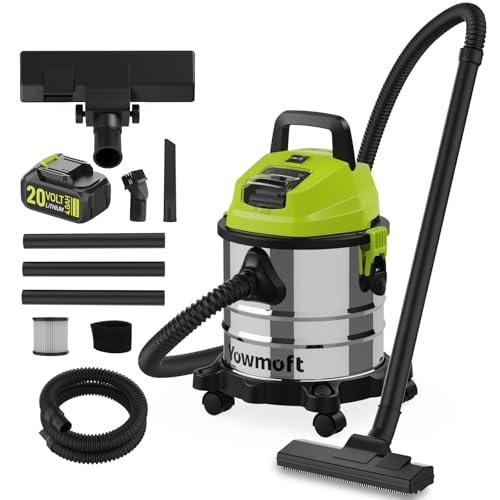 YOWMOFT 4 Gallon Cordless Shop Vac, Cordless Shop Vacuum Wet and Dry with 16 Kpa Strong Suction & Blower, Portable Shop Vacuum, Battery Powered Shop Vac for Car, Home and Garage