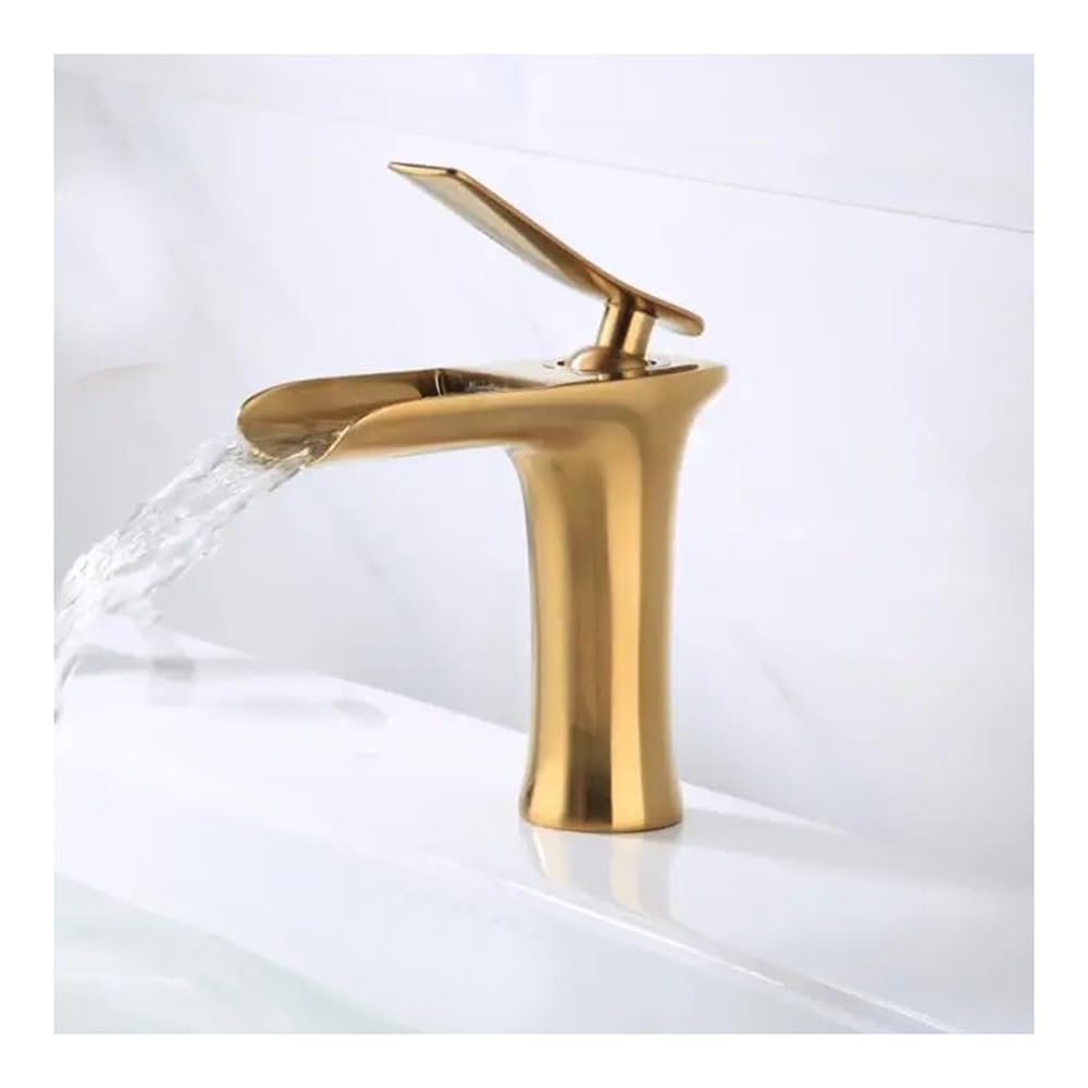 Basin Faucet Waterfall Bathroom Faucet, Single Handle Basin Mixer Tap Faucet Brass Sink Water Tap Mixer XT849(Nickel Gold)