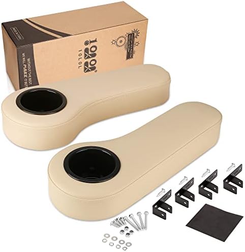 10L0L Universal Golf Cart Rear Seat Armrest with Cup Holder for EZGO, Club Car, Yamaha, Set of 2, Beige