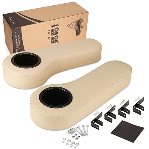 10L0L Universal Golf Cart Rear Seat Armrest With Cup Holder For Ezgo, Club Car, Yamaha, Set Of 2, Beige #TOP10