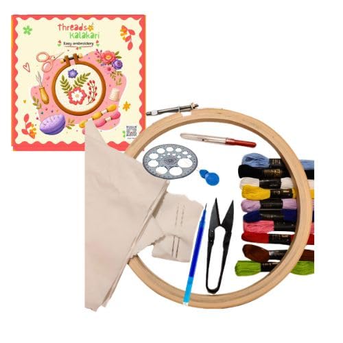 ThreadsKalakari Hand Embroidery Kit for Beginners | 8 Inch Wooden Hoop, 10 Color Threads, Fabric, Needles & Tools – Complete DIY Embroidery Material Set-image-10