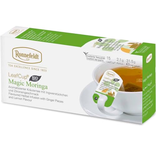 Ronnefeldt LeafCup Magic Moringa – Herbal Chai with Ginger, Moringa Leaves & Lemon Peel – 15 Individually Wrapped Loose Leaf Tea Bags
