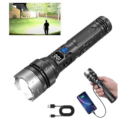 Zanoid Digital Display Rechargeable Flashlight with Telescoping Zoom Super Bright LED Torch with Multiple Lighting Modes,Long Battery Life for Outdoor,Camping, Emergency Multi-Scenario Use (1pcs)