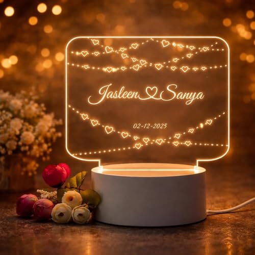 Image of Customized 3D Lamp for Couples - Personalized LED Night Light with Names, Unique Gift for Husband Wife, Custom Romantic Decor for Birthday, Wedding, or Valentine (Heart Light)
