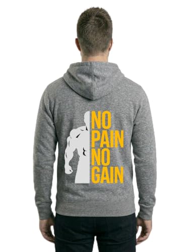 Image of Mens Full Sleeve Graphic Printed Hooded Sweatshirt | No Pain No Gain Print Winter Hoodies for Men | Gym Hoodie Men's
