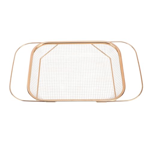 Over Sink Colander, Stainless Steel Sink Drain Strainer Basket with Handles Fine Mesh Expandable Rectangle Mesh Strainer for Kitchen (Rose Gold)