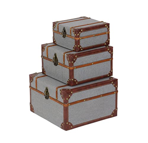 Deco 79 Wood Upholstered Box With Hinged Lid, Set Of 3 8", 10", 12"W, Gray #TOP5
