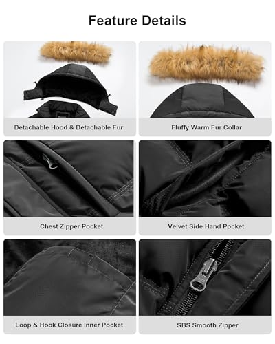 Image of Pursky Men's Puffer Jacket Waterproof Winter Bubble Coats Ski Parka Fur Hooded