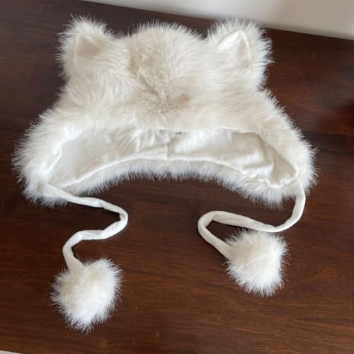 Warm Plush Furry Faux Furs Hood Hat Ears Wolf Bear Cat Halloween Costume Hat Christmas Winter Hat4