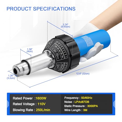 Hot Air Plastic Welder 1600W Plastic Welding Roofing Kit 110V, Vinyl PVC TPO Welding Handheld Plastic Hot Air Heat Gun Welding Torch with Various Nozzles