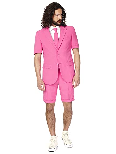 Opposuits Solid Colored Summer Suit of-Colourful Fancy Suit for Men Comes with Shorts, Jacket and Tie-Ideal Party or Festival Outfit,Hot Pink,36