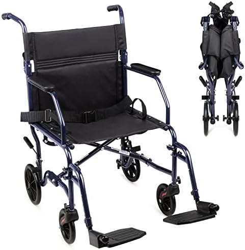 Carex Transport Wheelchair With 19 inch Seat - Folding Transport Chair with Foot Rests - Foldable Wheel Chair and Lightweight Folding Wheelchair for Storage and Travel