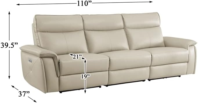 Miniatura 2 de Pemberly Row Sofá reclinable doble de cuero de 110 pulgadas con reposacabezas en color beige