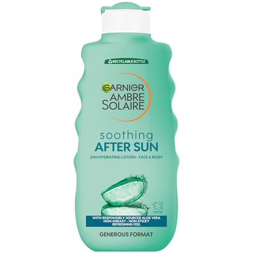 Garnier Ambre Solaire After Sun Lotion for Face & Body with Naturally Derived Aloe Vera Intensely Rehydrates Skin Instant Cooling Effect Approved by Cruelty Free International 400 ml