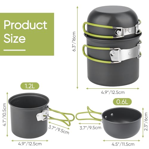 TAFONUP Camping Geschirr Set, Aluminium Camping Töpfe, Outdoor Kochgeschirr, Faltbare Besteck, Picknick Topf, Mini Camping Kochset für Picknick Wandern