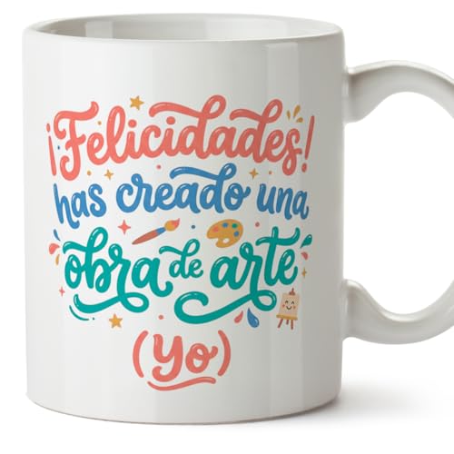MUGFFINS taza mamá y papá graciosa con frase ¡Felicidades! has creado una obra de arte en Español | regalo madre y padre divertido | regalo cumpleaños madre y padre | 330 Ml 11 oz | papi mami v1