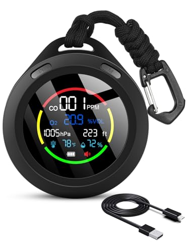 Detecteur Monoxyde Carbone Portable, Détecteur de CO, Détecte Le CO, l'O2, la Pression atmosphérique, l'altitude, la température et l'humidité pour la Maison, Les Voyages, Le Camping, la Voiture