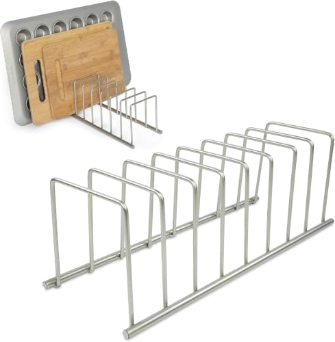 Image of Spectrum Euro Cutting Board Holder Stand for Countertop or Inside Kitchen Cabinet Organization Gold, 8 Slot Cutting Board Drying Rack or Cabinet Plate Bakeware Storage Organizer (Pack of 6)
