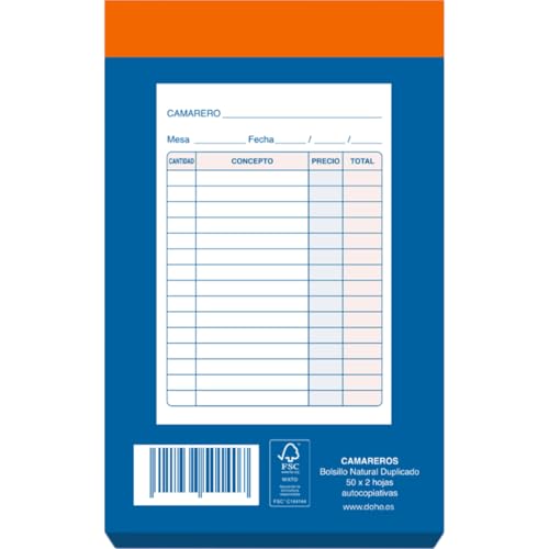 Dohe - Kellnerheft (10 Stück) - 50 Blatt (50 Blatt mit 1 Kopie), Taschengröße 8,5 x 14 cm, Kommandoblöcke für Gastgewerbe, Restaurants, Bars, Bürobedarf