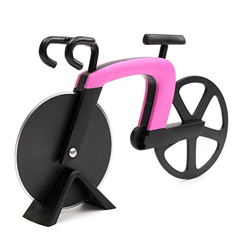SUOSI Bicicletta Pizza Cutter Doppio in Acciaio Inox Bike Pizza taglierina di Rotella con Rivestimento Antiaderente Serveware Rotelle tagliapizza (Rosa)