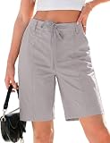 luvamia Bermuda Shorts for Women Trendy High Waist Knee Length Womens Bermuda Shorts Knee Length Dressy Bermuda Short for Women Chino Summer Casual Light Gray Size Large Fits US 12-14