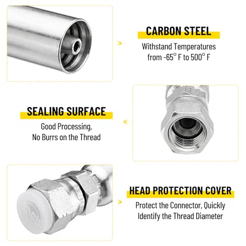 Image of 12 Pack 1 /4 inch Hydraulic Hose Fittings, 1 /4 inch I.D. Hose x 3 /8 inch JIC 37 Female with Protection Cover Hydraulic Hose End Swivel Crimp Fitting Kits