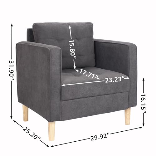 STHOUYN Mid Century Modern Upholstered Fabric Accent Chair with Arms Set of 2 Armchair Comfy Reading Chair for Living Room Studio Office Couch, Single Sofa Set Bedroom Grey - Image 4