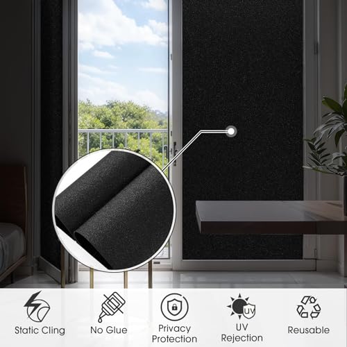 Image of WOO Home Frosted Glass Window Film & Stickers (24 X 24 Inchs) Privacy Window Cover for Home & Office - Easy Apply, UV Protection, Removable Decorative Film (Blackout Black 2 X 2 SQFT)