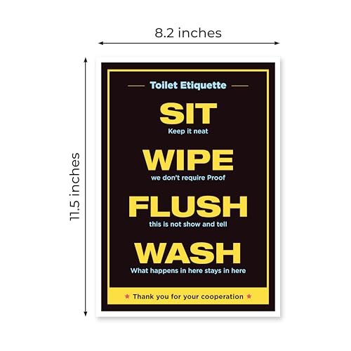 Image of Funny Toilet Etiquette Bathroom Poster, Sit Wipe Flush Wash Sign, Self Adhesive, Water Resistant, 8.2x11.5 Inches (Etiquette 2)