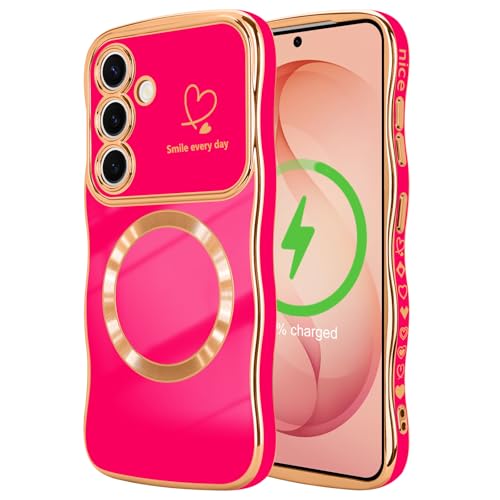 LCHULLE for Samsung Galaxy S26 Plus Case for Women Girls [Compatible with MagSafe] Cute Curly Wave Shape, Magnetic Love Heart with Camera Lens Cover Luxury Plating Shockproof Phone Case, Hot Pink by LCHULLE - Used condition - CA$13.60
