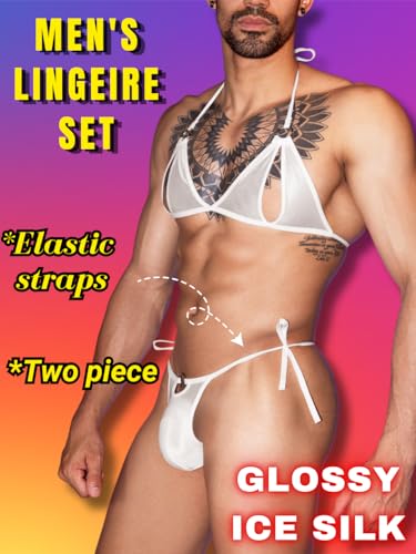 ChiaoLezhee Lingerie Set For Men, Sexy Bra And Panty, Mens Sissy Clothes, Thong Bikini Underwear G String Exotic Man Gay