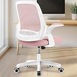 NEO CHAIR Office Desk Computer Gaming Ergonomic Chair with Lumbar Back Support Adjustable Height Swivel Wheels Flip-up Arms Mesh Chair for Home or Office (Pink)